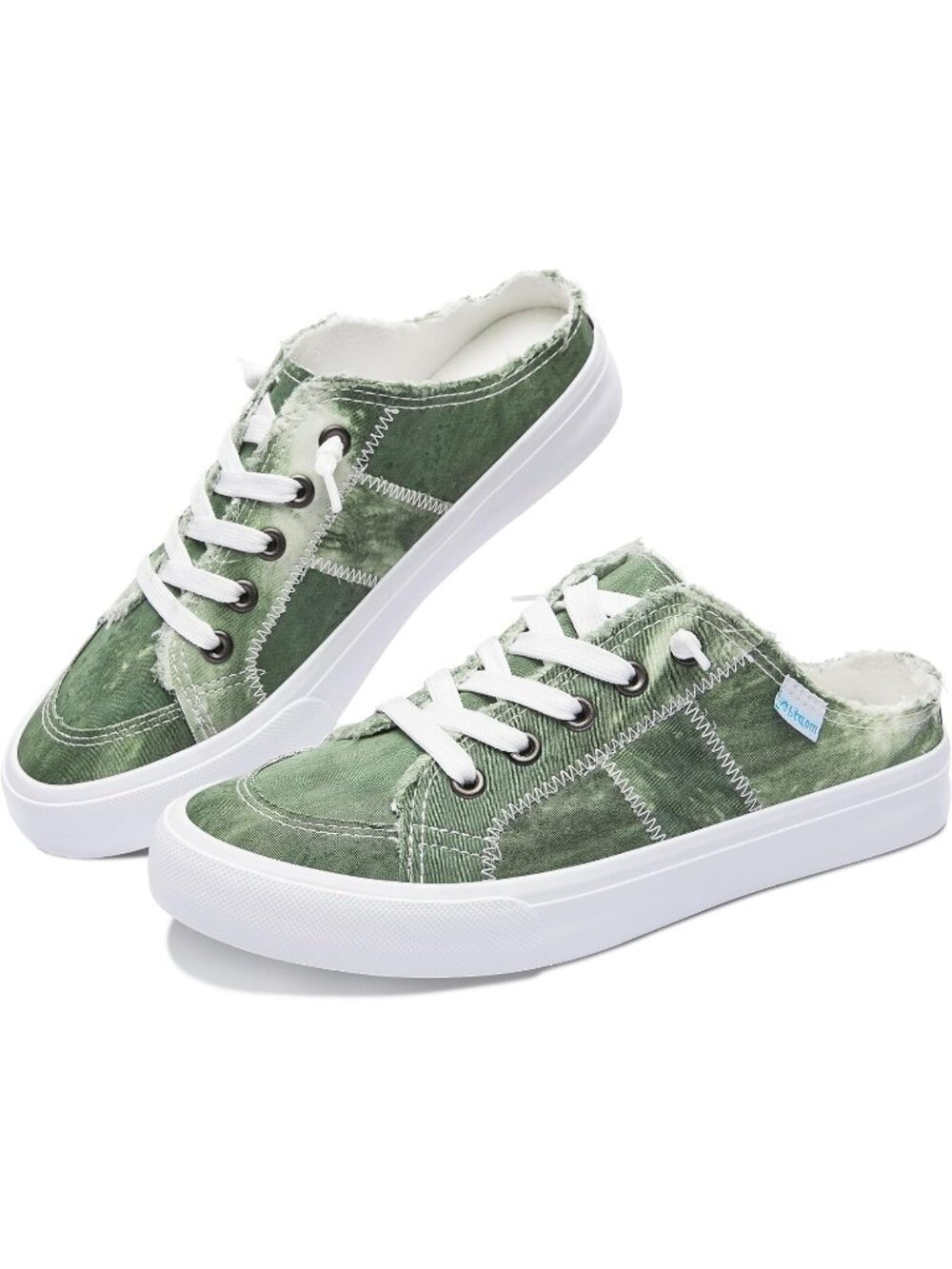 🆕Women's Green Canvas Mules Memory Foam Clipper Sneakers Comfortable Casual